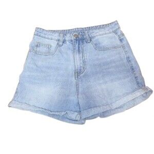 SHEIN High Waisted Roll Hem Light Wash Denim Shorts XS